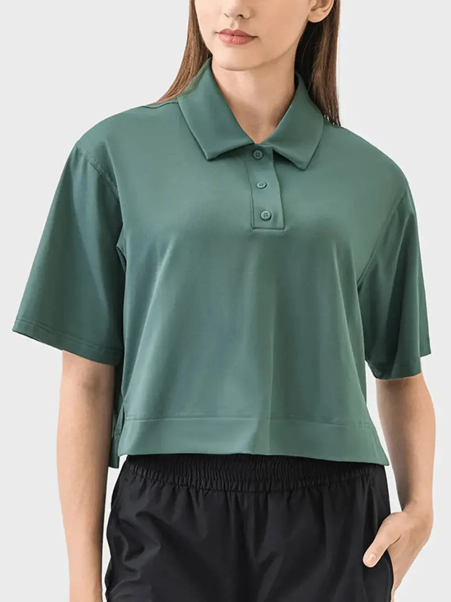Millennia Half Button Short Sleeve Active T-Shirt for Women - Love Salve
